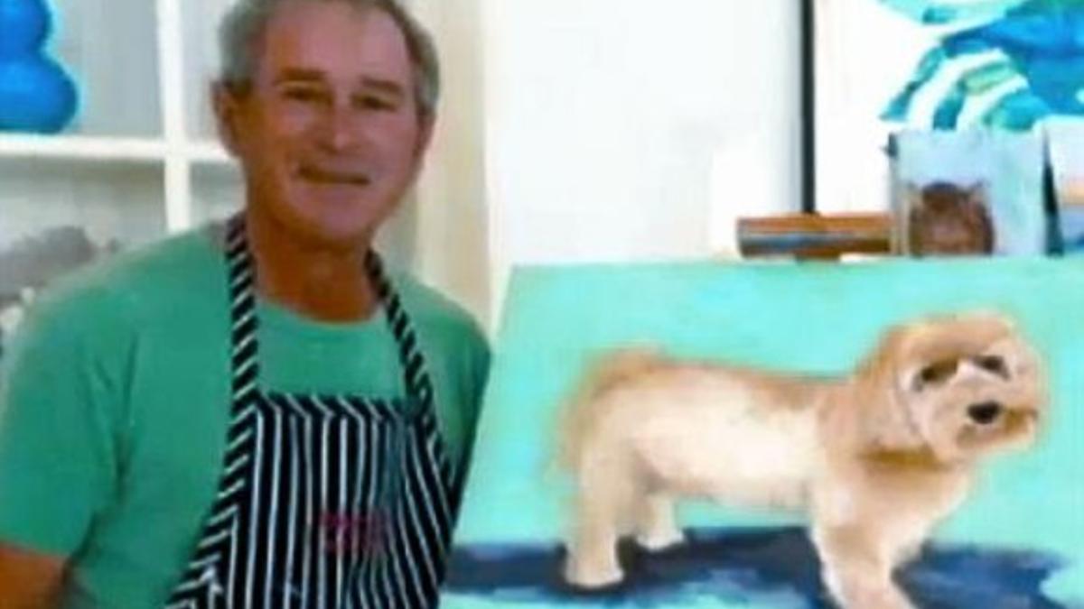 El pintor 8 Bush y un cuadro de un perro, su objeto artístico preferido.