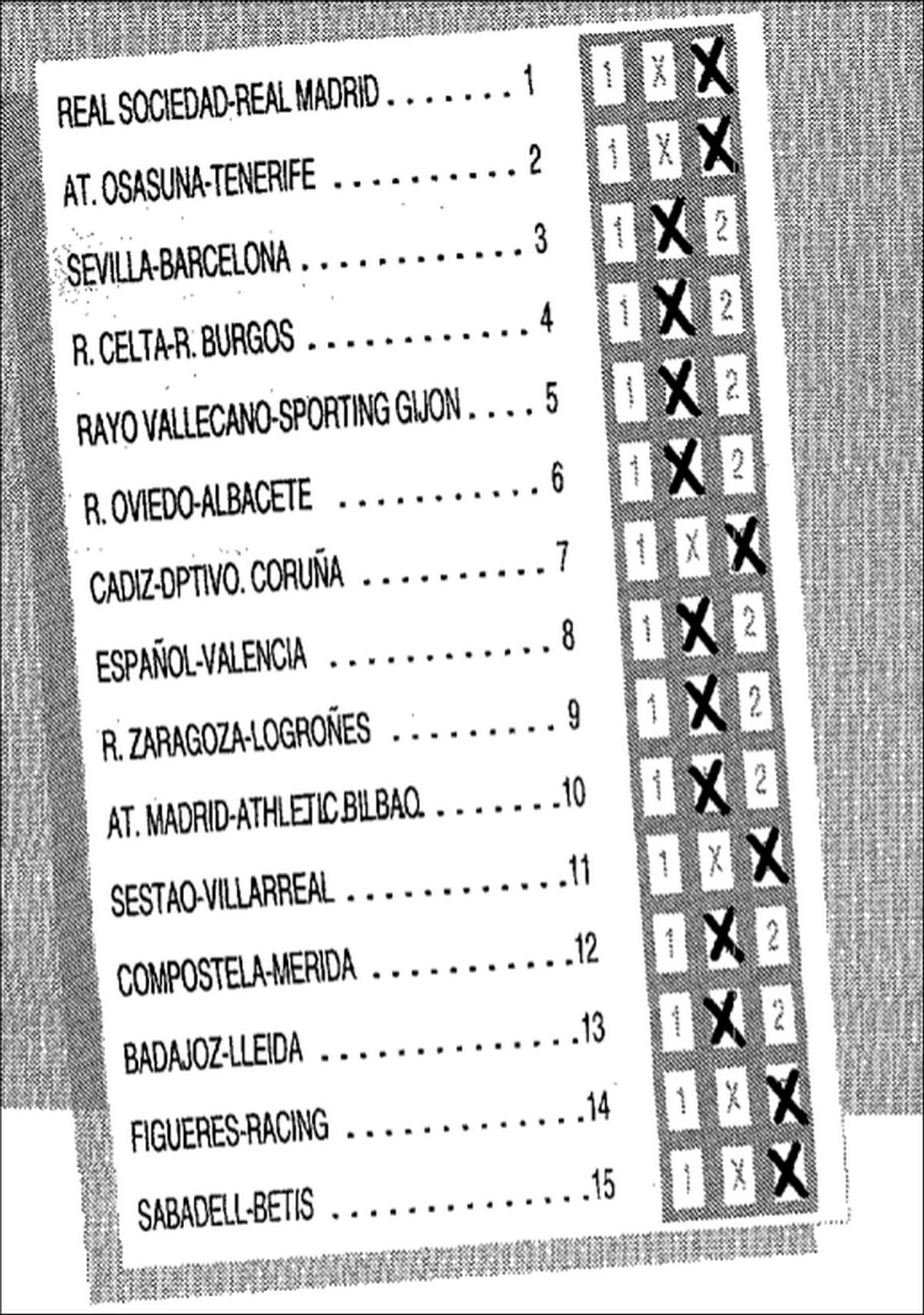 Imagen de los resultados de la Quiniela del 10 de enero de 1993.