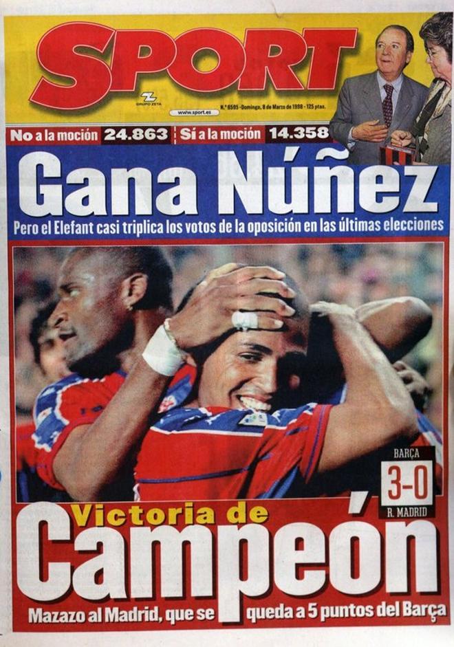 1998 - Se rechaza la moción de censura contra Núñez mientras el Barcelona golea al Real Madrid