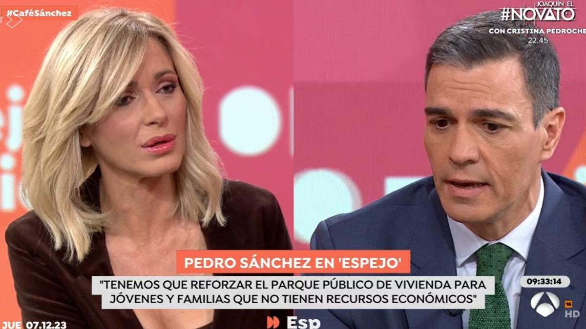 Captura de pantalla de la entrevista de Susanna Griso a Pedro Sánchez, este jueves, en Antena 3.