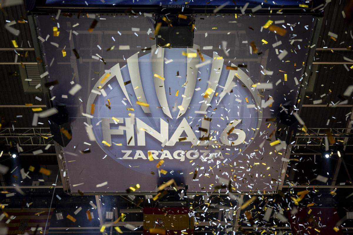 El logo de la Final Six en lo alto del Príncipe Felipe con el confeti de las campeonas.
