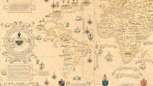 Recorte del mapamundi de Diego de Ribeiro (1520), un mapa secreto encargado por los Reyes Católicos en el que mostrar los descubrimientos geográficos más actualizados.