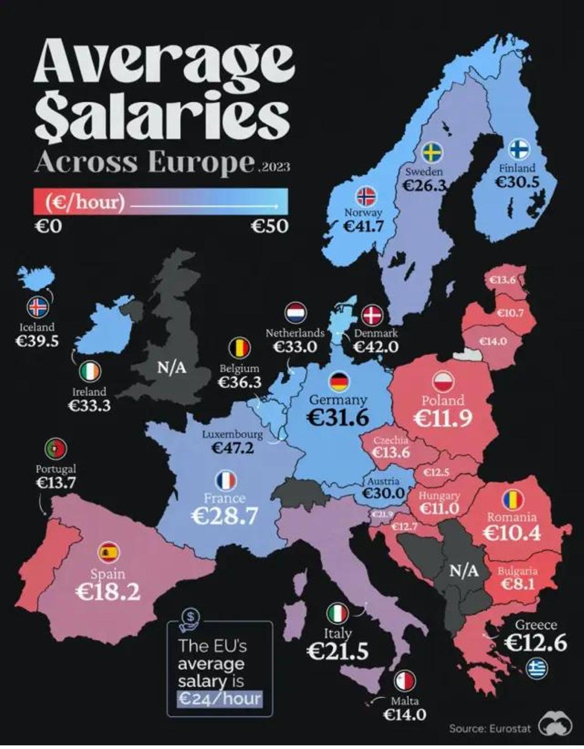 Mapa interactivo de sueldos promedios en la Unión Europea
