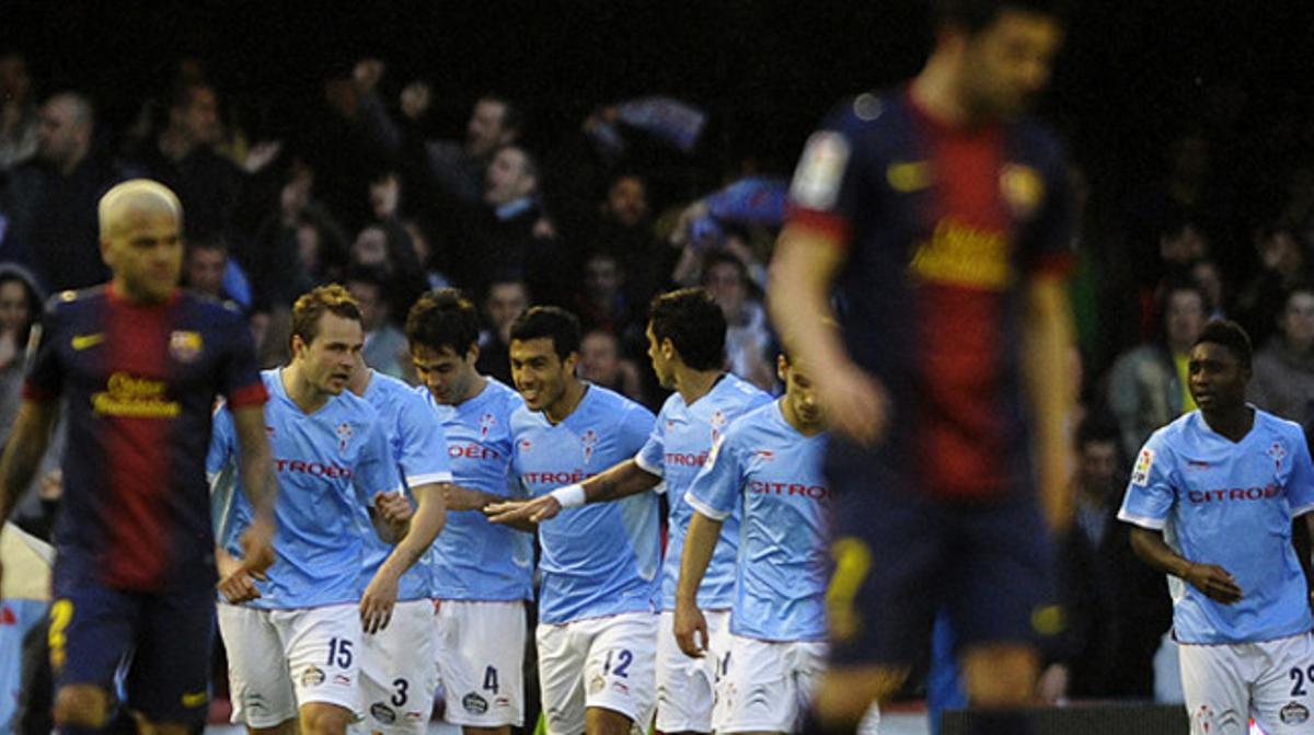 Els jugadors del Celta celebren el gol de l’empat.