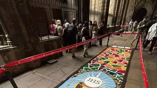 Conchas de Bueu en las alfombras para recibir al Papa León XIV en el fin de semana del Corpus