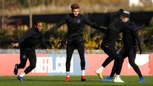 La selección inglesa, en el entrenamiento de este sábado.