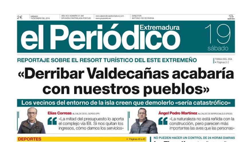 Esta es la portada de EL PERIÓDICO EXTREMADURA correspondiente al día 19 de enero del 2019