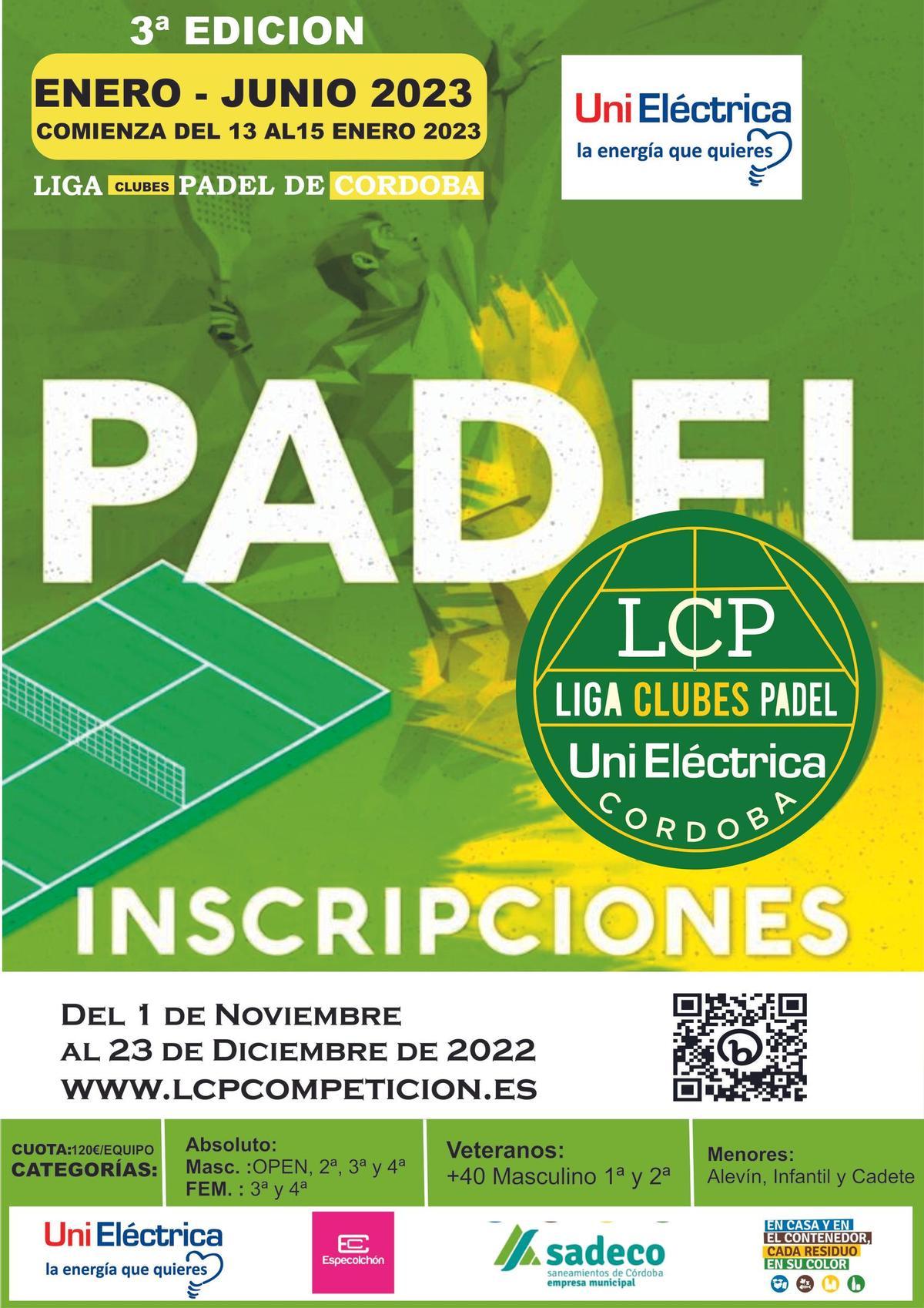 Cartel de la Liga de clubs de pádel 2023.