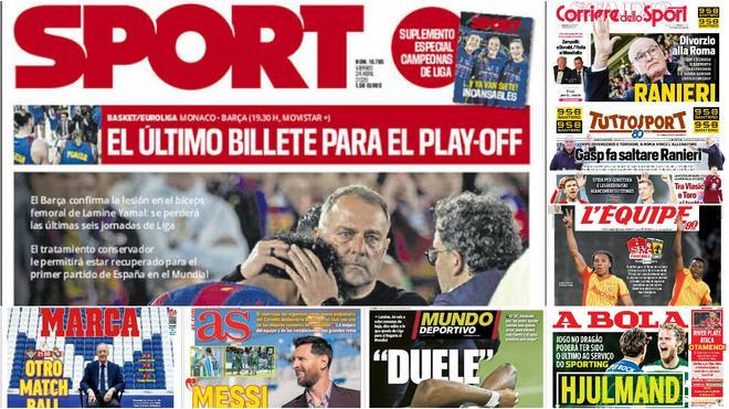 La lesión de Lamine, presente todavía en las portadas de la prensa deportiva de hoy