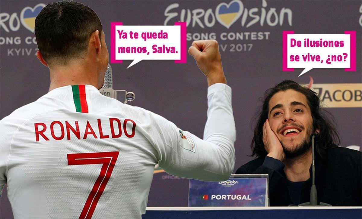 Cristiano Ronaldo y Salvador Sobral con bocadillos