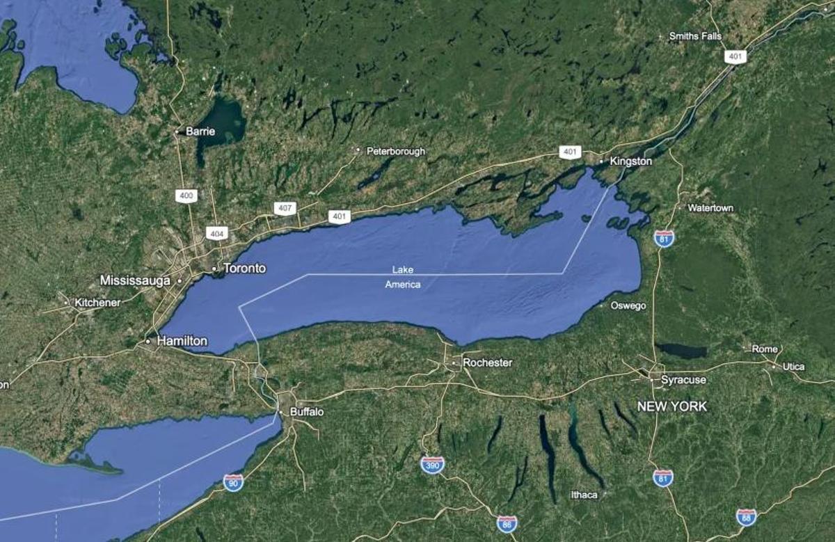 Desde EEUU, tanto Google Maps como Google Earth ya rebautizan el Lago Ontario con el nombre trumpista Lake America