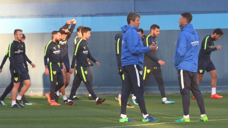 José, con Demichelis, en el entreno del lunes, su primero en Málaga.