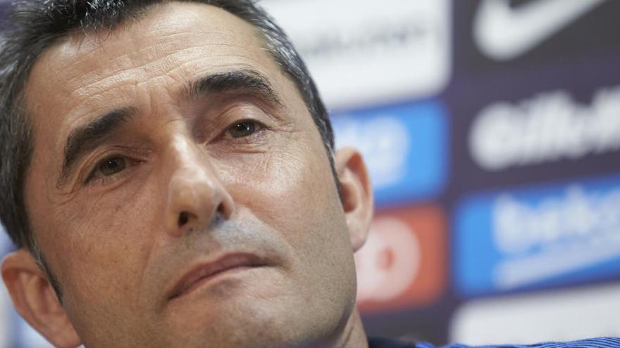 El tècnic, Ernesto Valverde, en el roda de premsa d&#039;ahir