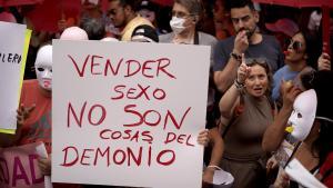 Manifestación frente al Congreso de la Plataforma de Afectados por la Abolición de la Prostitución, en 2022.