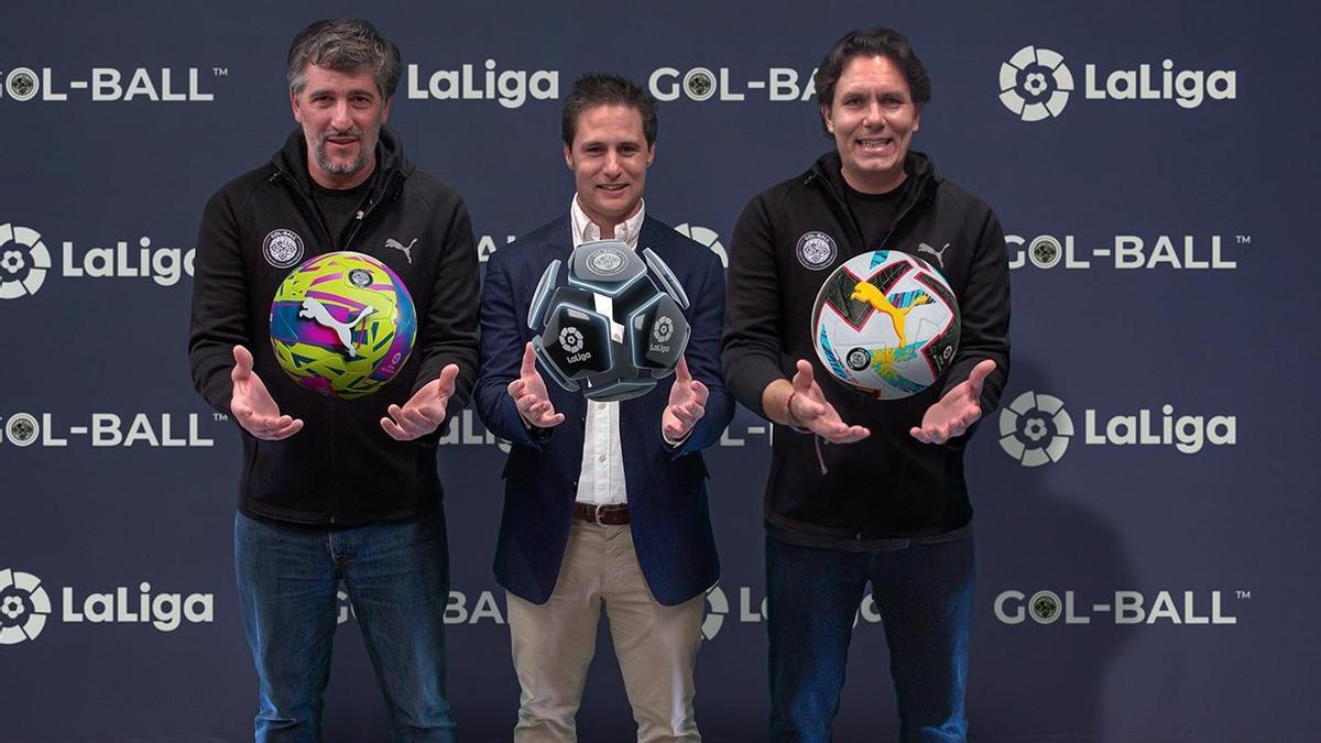 Oscar Mayo Director General Ejecutivo de LaLiga, Andres Gol-BallTM de LaLiga. Rodriguez CEO de Gol-BallTM y Fede Giuliani CTO de Gol-BallTM