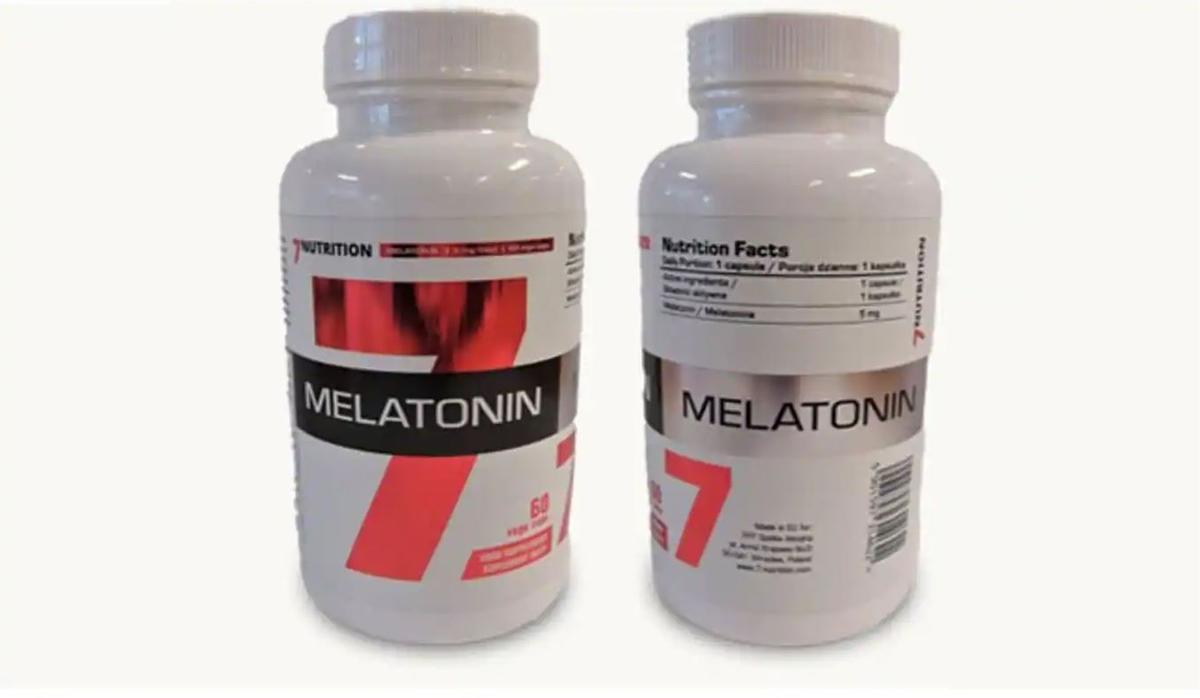 Imagen del bote de la cápsulas de Melatonin 7 retiradas por orden de la Agencia Española del Medicamento.