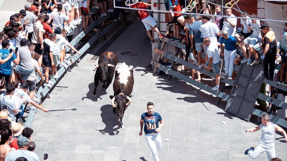 1. Mozos corriendo durante uno de los  encierros de Blanca.