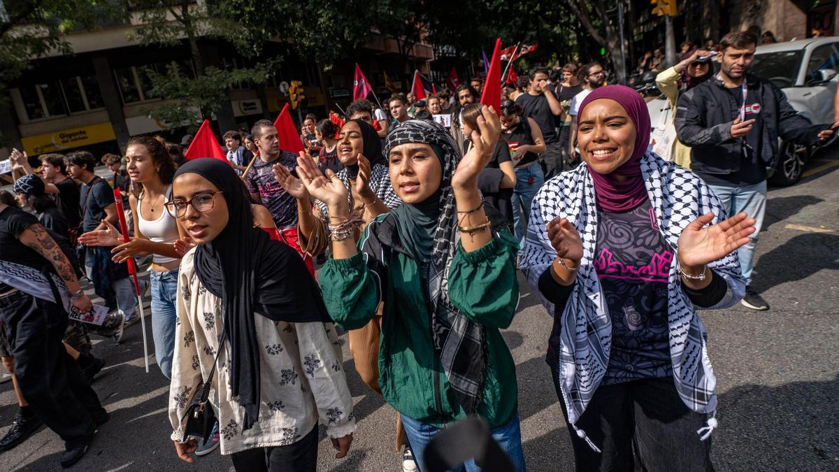 Manifestación de estudiantes en Barcelona en apoyo a Gaza, este mes de octubre.