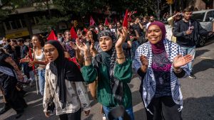 Manifestación de estudiantes en Barcelona en apoyo a Gaza, este mes de octubre.