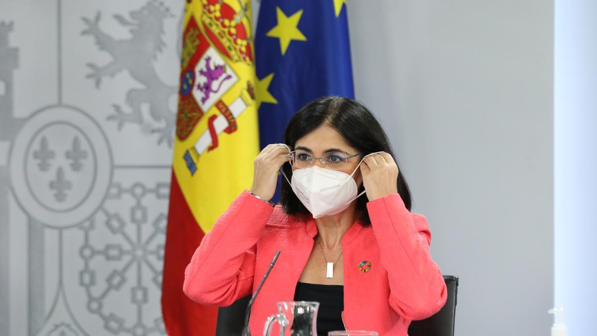 La ministra de Sanidad, Carolina Darias, comparece en rueda de prensa posterior al Consejo de Ministros extraordinario en Moncloa, a 24 de junio de 2021, en Madrid (España).
