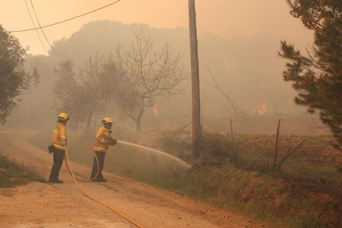 Imatge d'arxiu de dotacions dels Bombers apagant el foc a Calonge, el 2014.