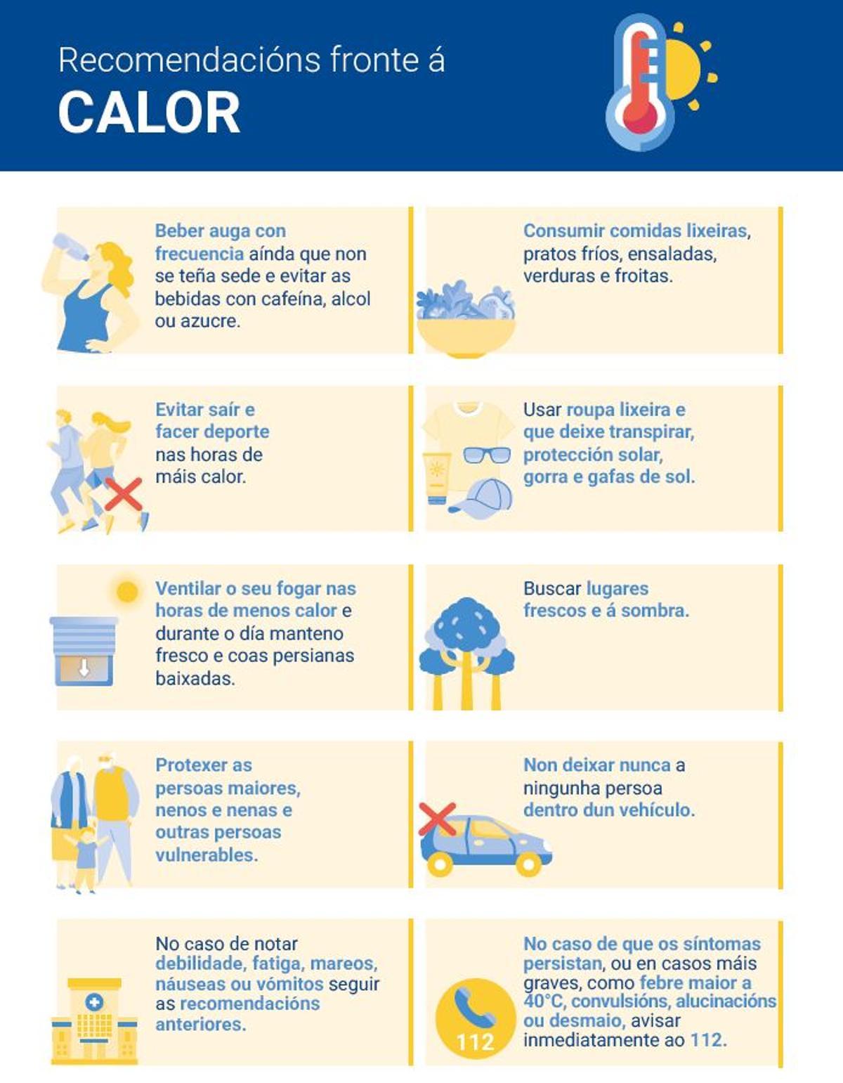 Infografía con consejos para el calor que da la Xunta.