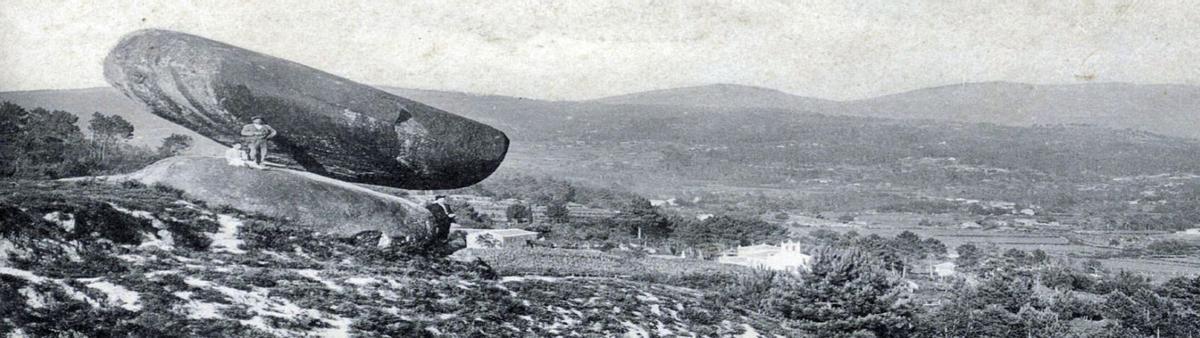 A Pena do Equilibrio de Arcos (Ponteareas) nunha postal antiga. Penedo do Capón