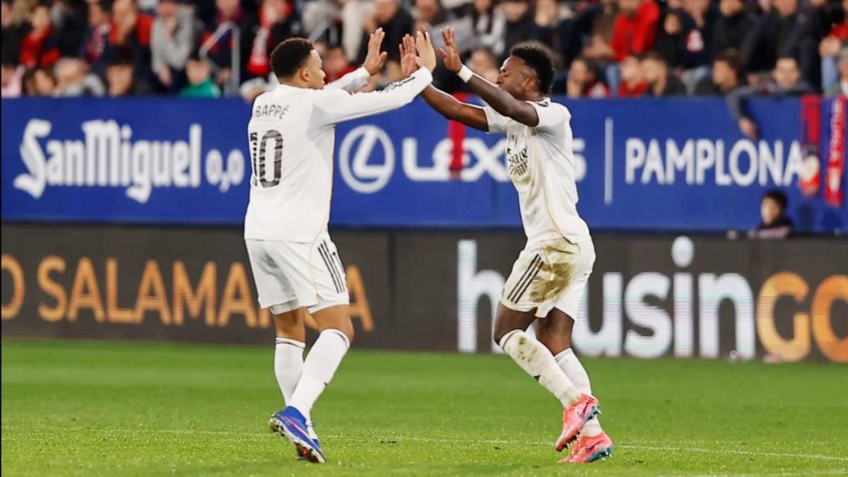 Celebración  de Mbappé y Vinicius