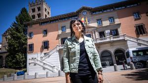 Silvia Orriols, líder de Aliança Catalana, el pasado miércoles frente al ayuntamiento de Ripoll.