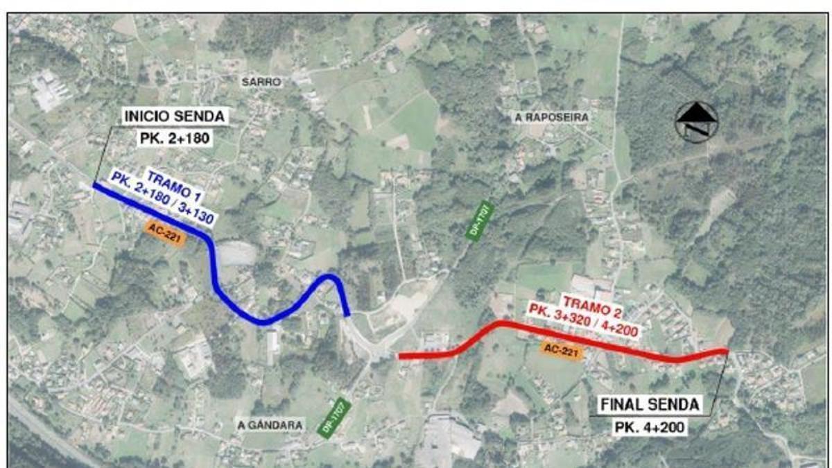 Mapas de las sendas proyectadas entre San Pedro de Nós y Pravío
