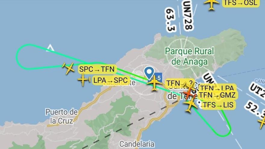 Ruta de despegue y retorno a pista de la aeronave en Tenerife Norte.