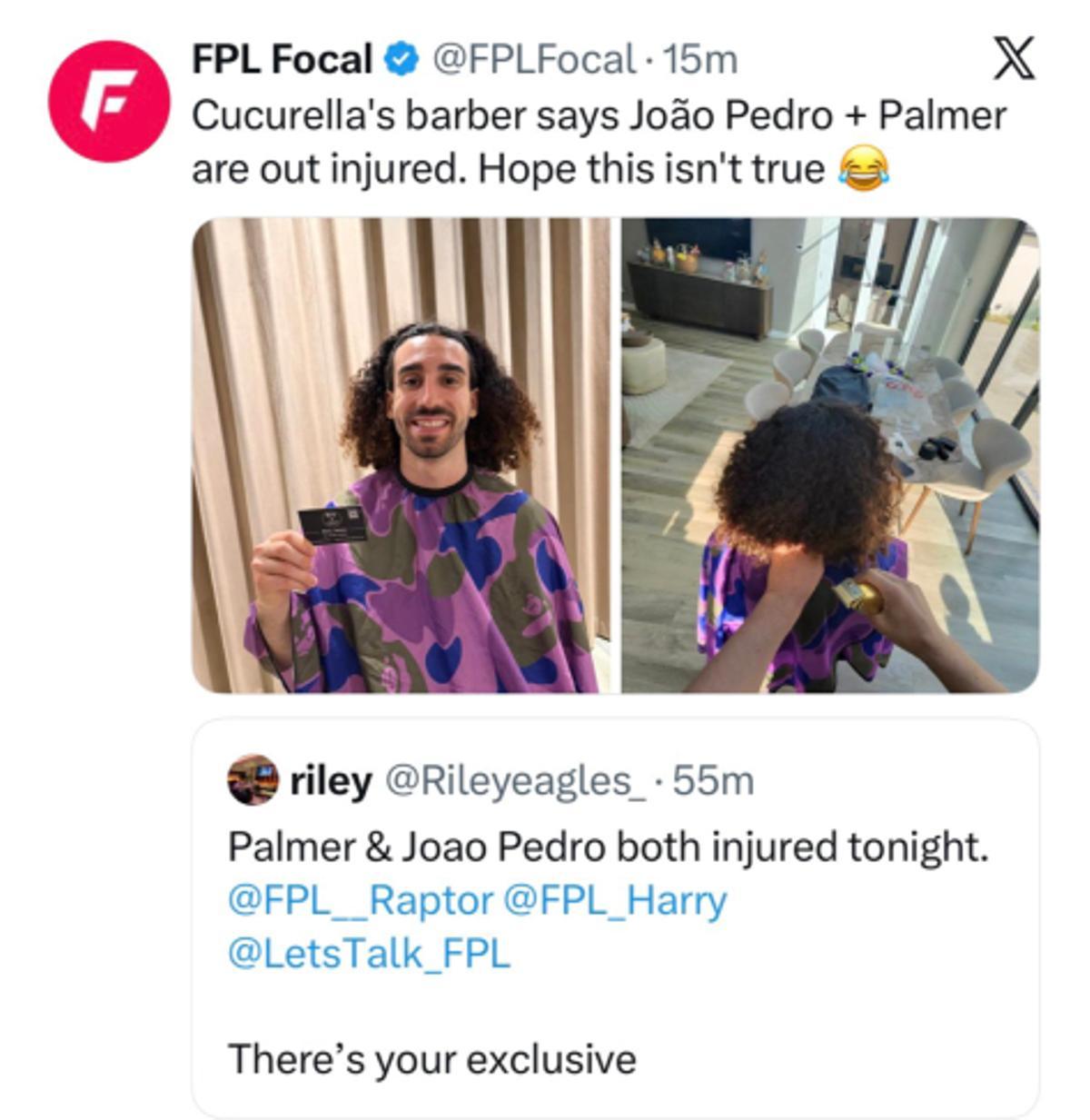 El peluquero de Cucurella filtró la lesión de Palmer y Joao Pedro en el Chelsea