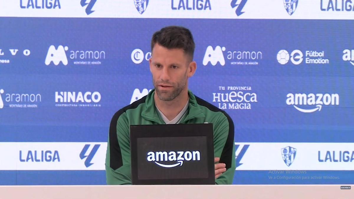 Dani Jiménez, portero de la SD Huesca, durante la comparecencia de este jueves en rueda de prensa.