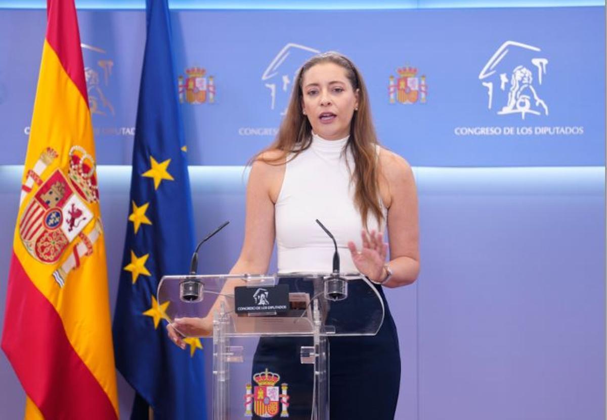 Ester Muñoz en la rueda de prensa de este martes en el Congreso