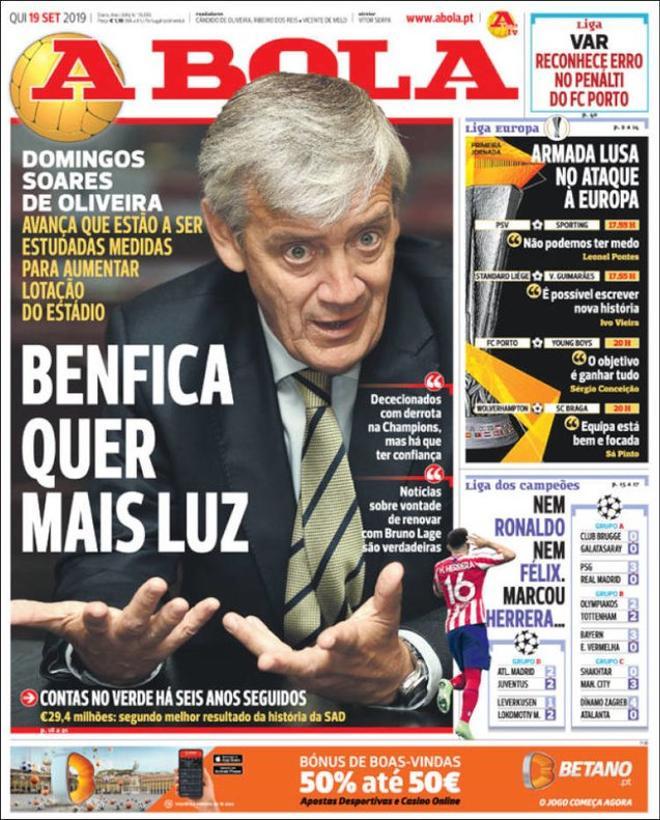 Portada de A Bola del 19 de septiembre de 2019