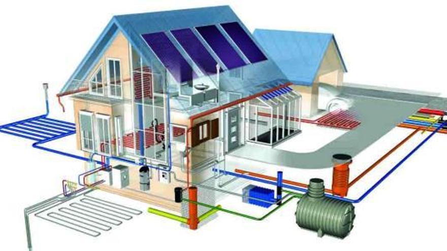 Modelo de vivienda con materiales aislantes y energías renovables que reducen el coste energético.