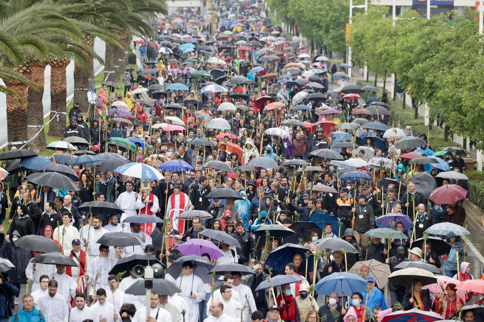 Miles de alicantinos acompañan a la Santa Faz en su peregrinación pese a la lluvia