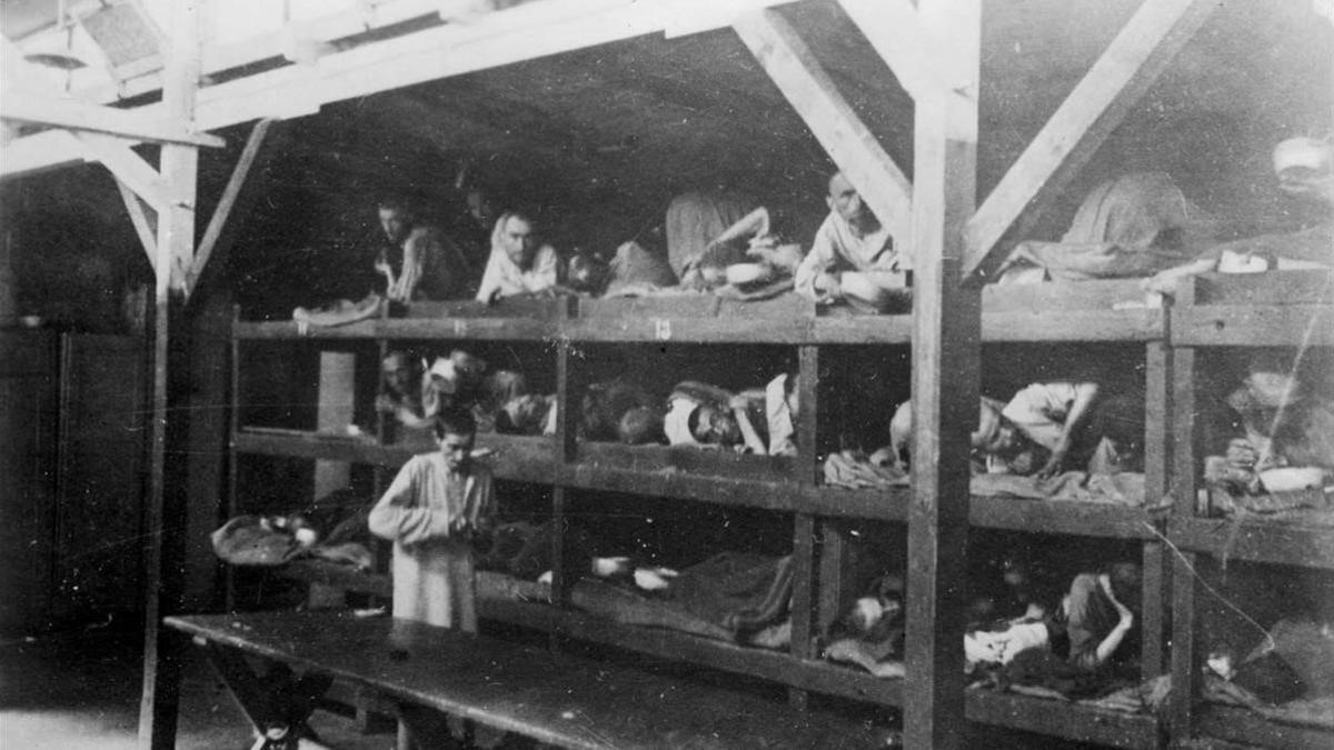 Prisioneros en los barracones de Auschwitz-Birkenau tras la liberación, en 1945.