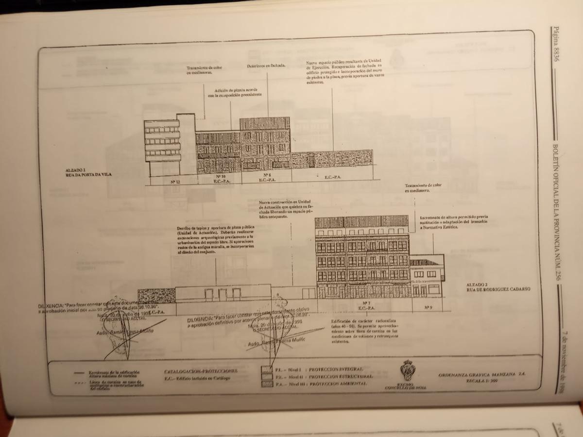 Ficha del plan de protección del casco histórico de Noia sobre la protección ambiental del inmueble.