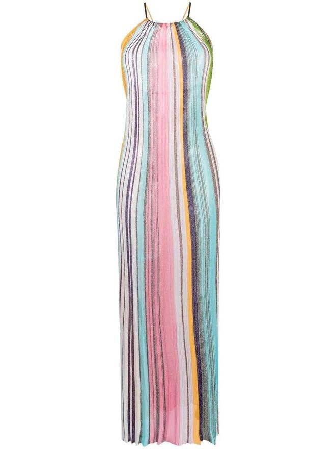 Vestido largo de tirantes con rayas de colores verticales de Missoni