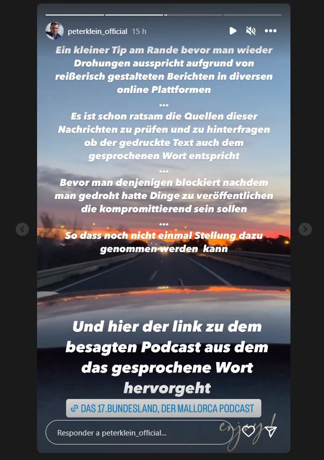 Peter Klein zuletzt auf Instagram.