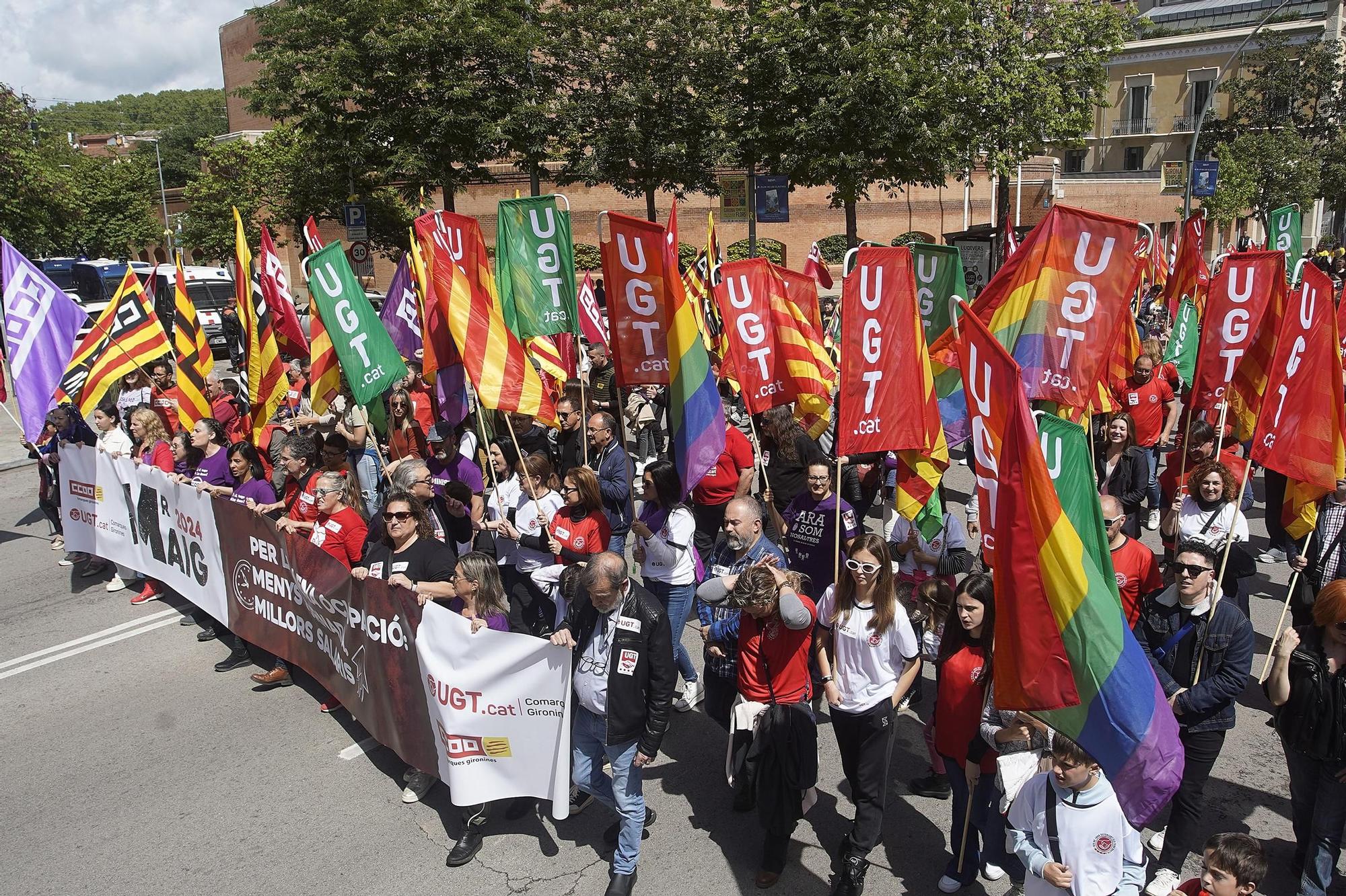 Les imatges de la manifestació de l'1 de maig a la ciutat de Girona