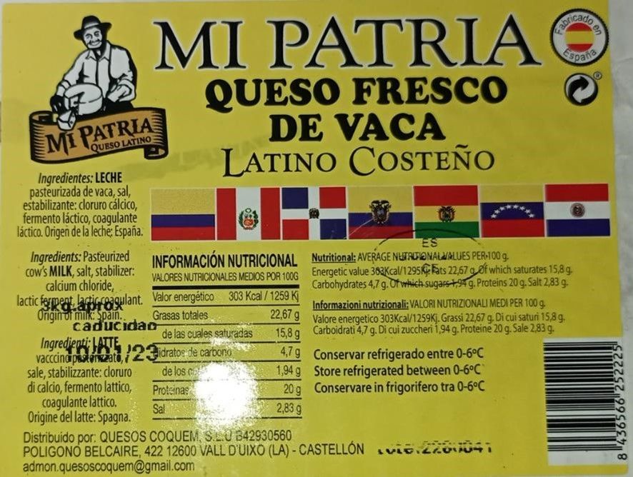 Mi patria Queso Fresco de Vaca LATINO COSTEÑO