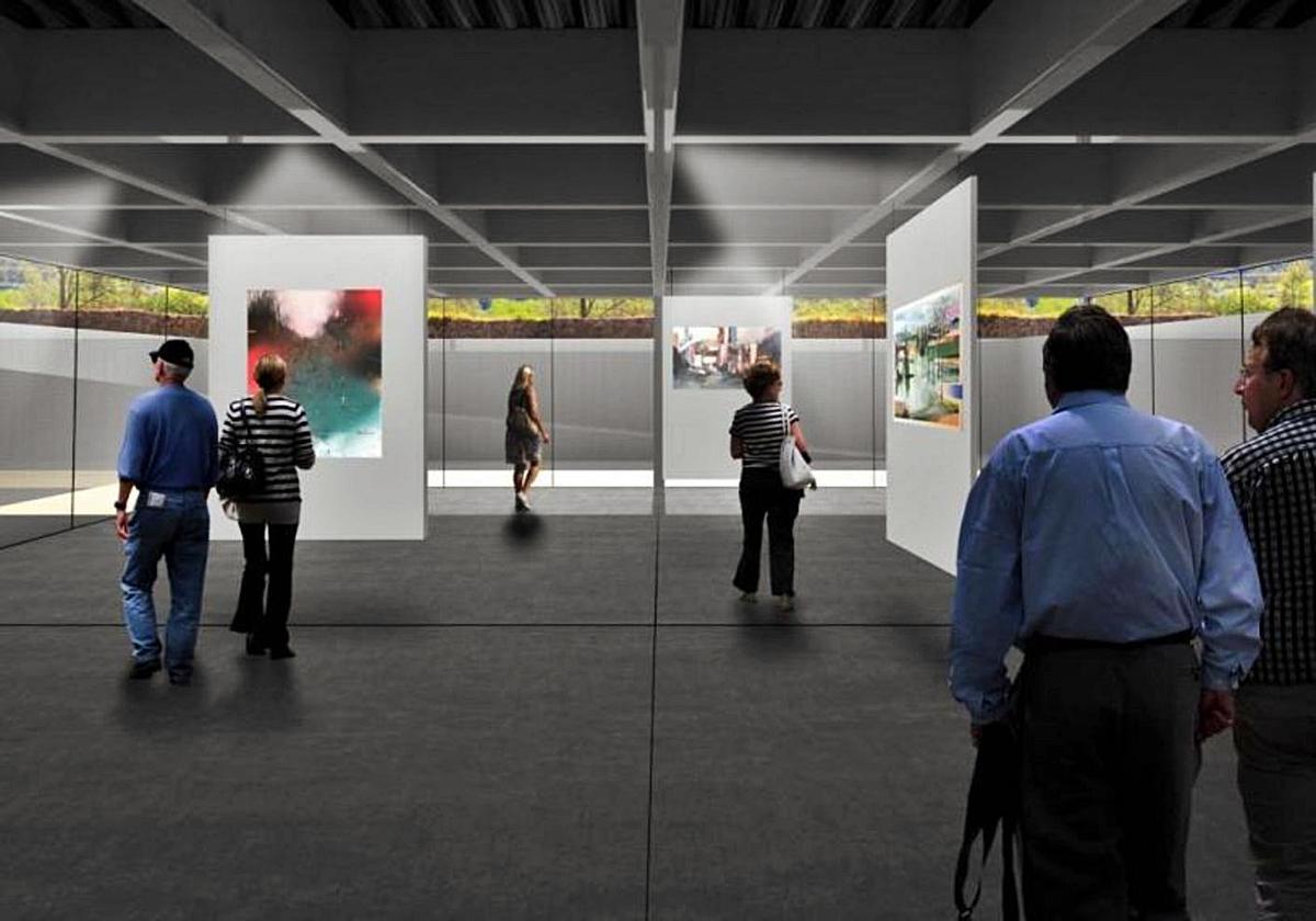 Infografía de una de las salas soterradas diseñada por los arquitectos zaragozanos para la finca de la futura Casa de las Artes de Bueño. | EINA