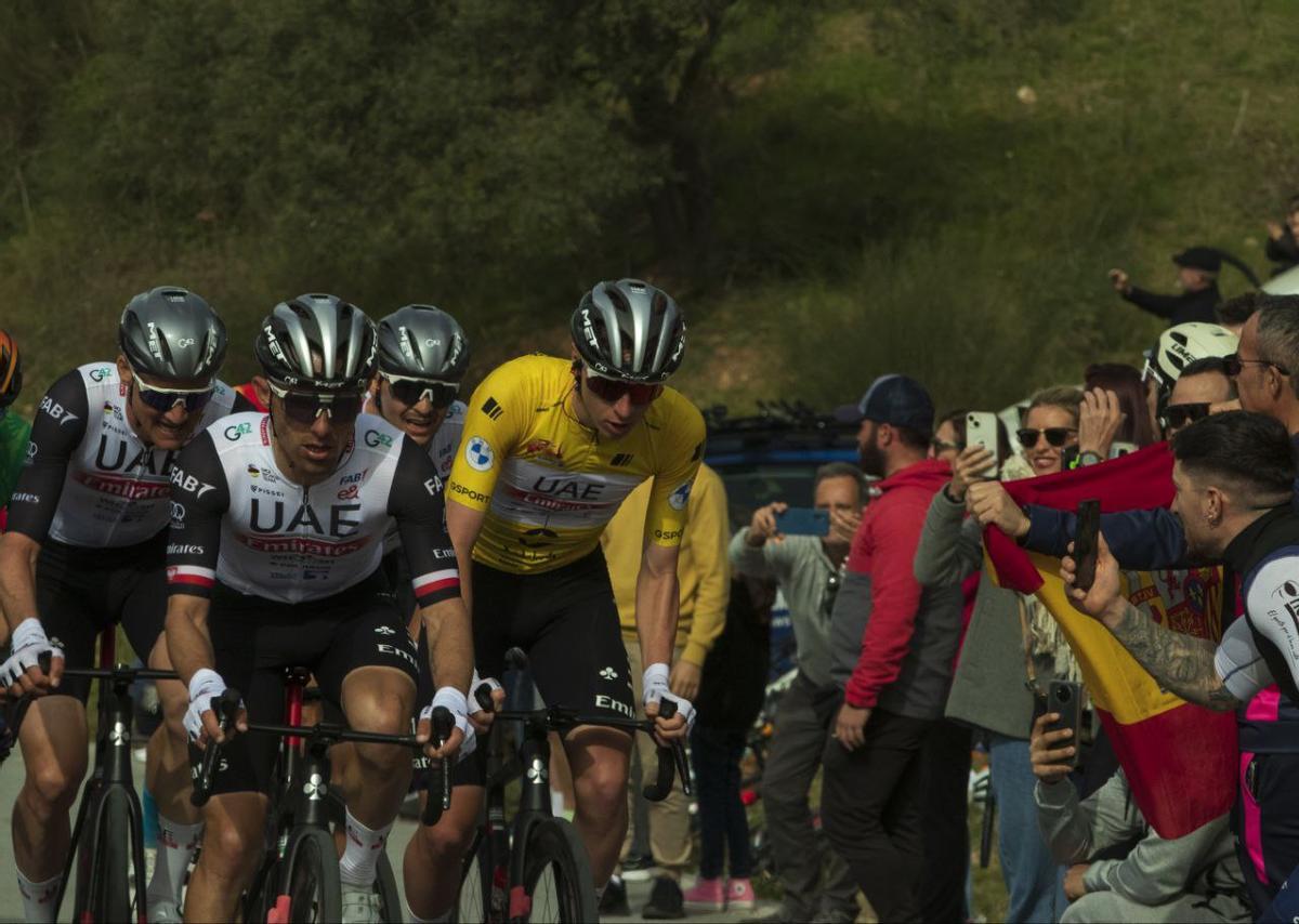 Tadej Pogacar, el último ganador de la Vuelta Ciclista a Andalucía-Ruta del Sol, en el repecho de la carretera de Los Núñez, en Almogía, camino de Alhaurín de la Torre, que fue llegada de la 5ª y última etapa.