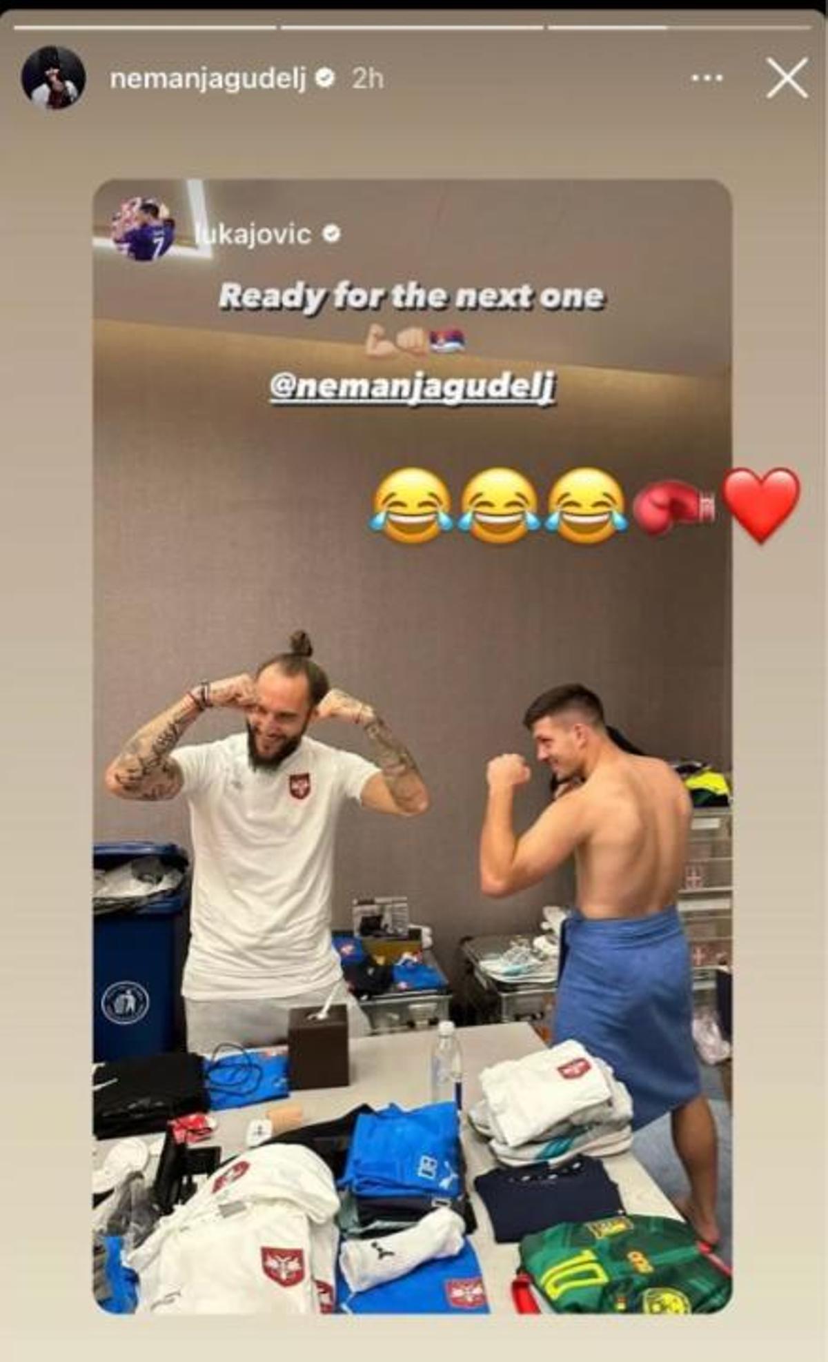 Historia de Instagram de Gudelj, bromeando con Jovic sobre los supuestos cuernos