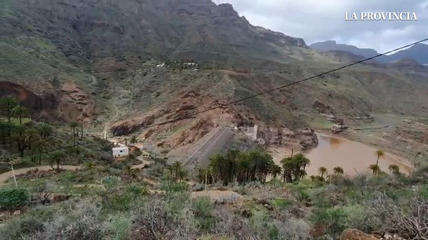 Presa de la Sorrueda en Santa Lucía de Tirajana tras el paso de la borrasca Emilia