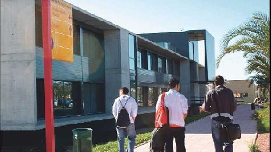 Vista del

 primer edificio del parque científico de la UMH que está a punto de ser operativo en el campus de Elche