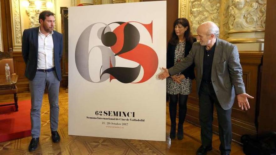 Óscar Puente, Ana Redondo y Javier Angulo, en la presentación del cartel de la Seminci