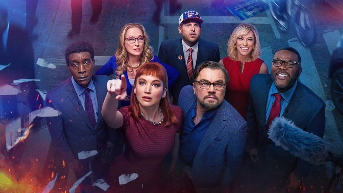 Imagen promocional de la película de Netflix ’No mires arriba’, protagonizada por Leonardo di Caprio, Meryl Streep y Jennifer Lawrence. Imagen promocional de la película de Netflix ’No mires arriba’, protagonizada por Leonardo di Caprio, Meryl Streep y Jennifer Lawrence.